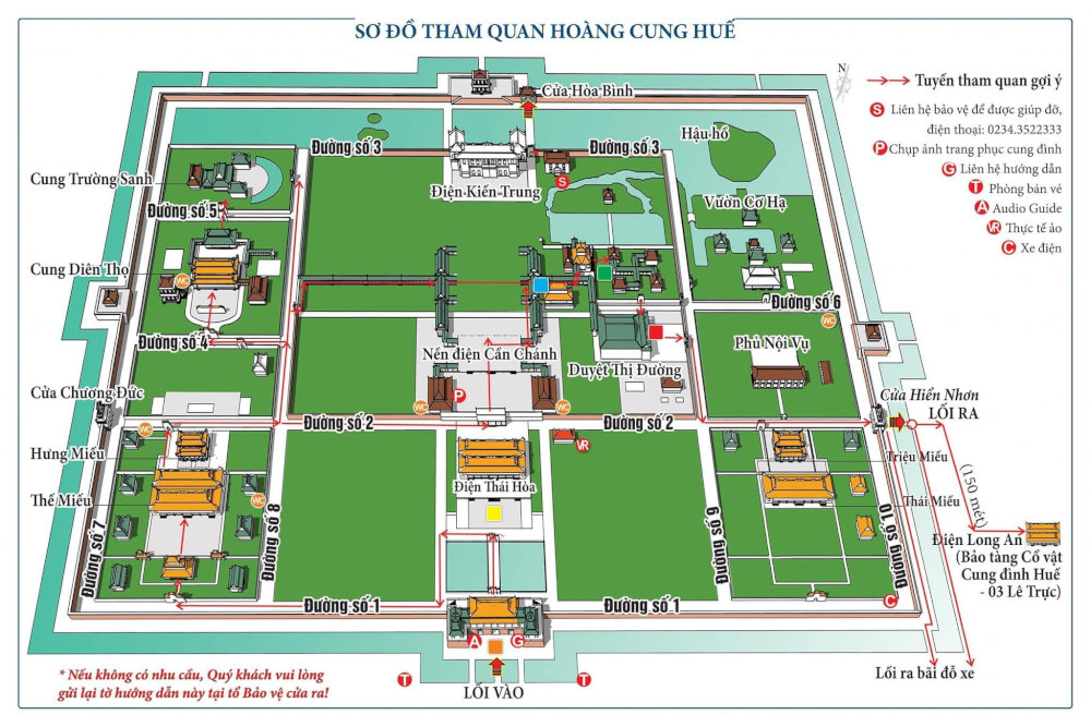 Bản đồ các khu vực tham quan trong Đại Nội 